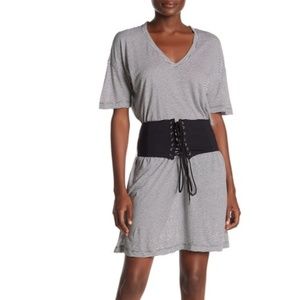 David Lerner V-Neck Corset Belted T-Shirt Dress